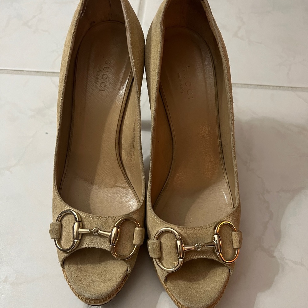 Gucci horsebit suede heels
